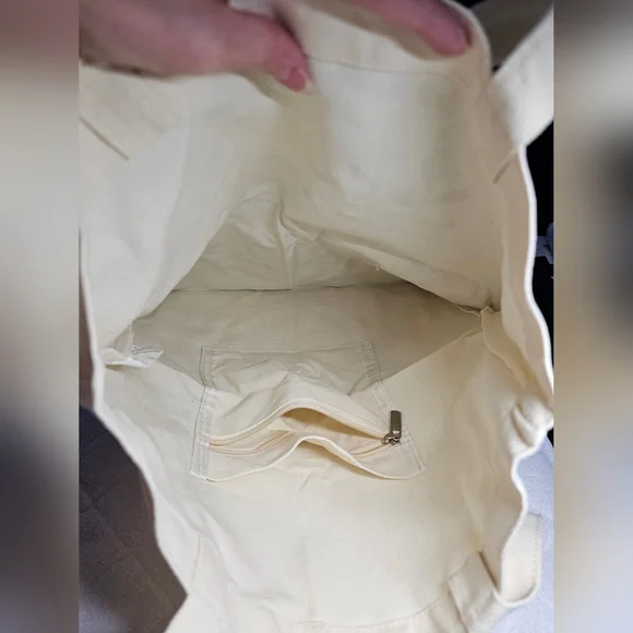 Books & Flowers Cotton Canvas Tote Bag with 2 Inner Pockets Reusable Washable - Picture 8 of 13